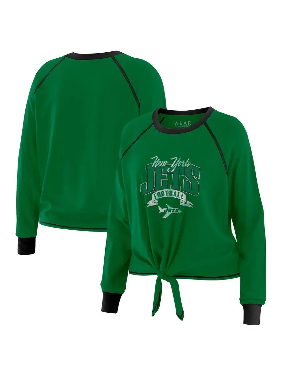 Женский топ с длинным рукавом и завязками спереди New York Jets WEAR by Erin Andrews — изображение 1 из 4, зеленый