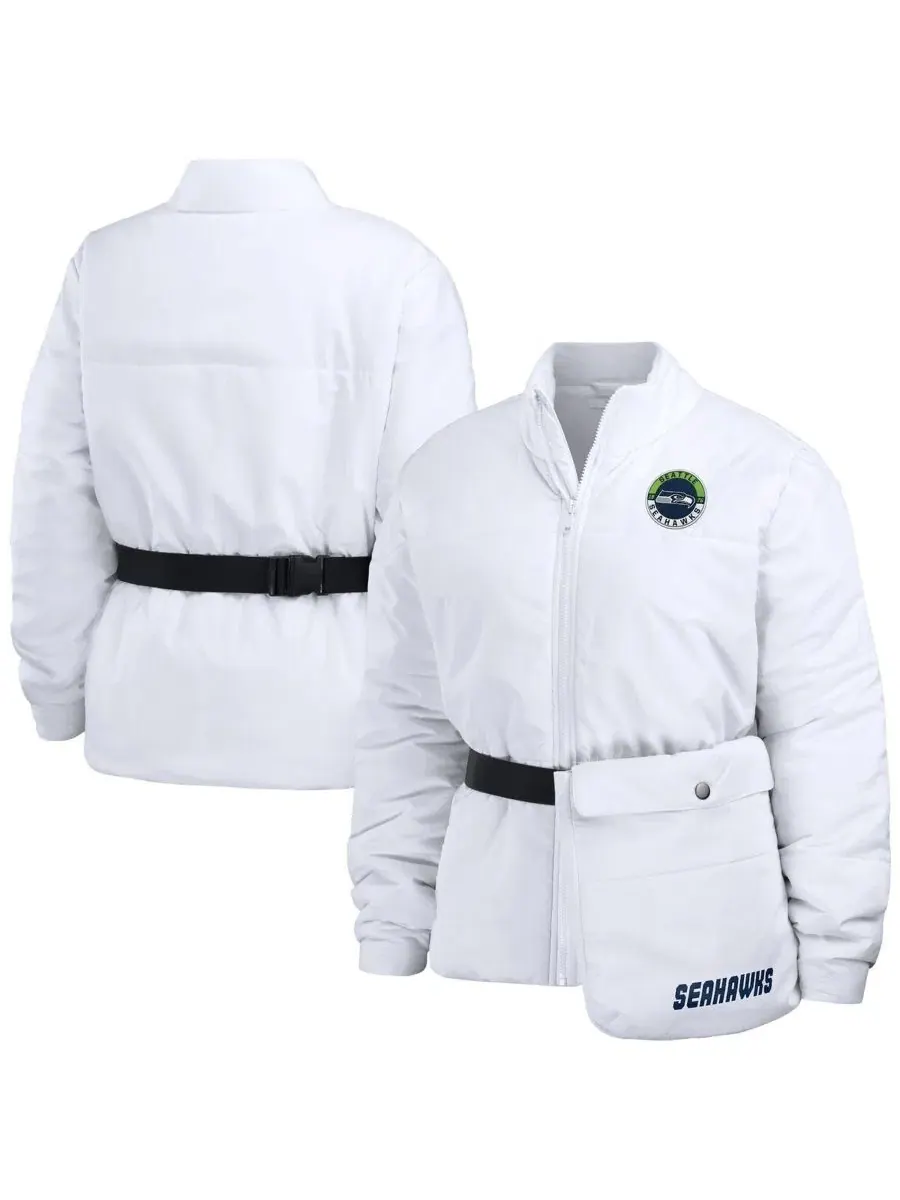 Женская куртка-пуховик с принтом Seattle Seahawks, модель Packaway Full-Zip WEAR by Erin Andrews — изображение 1 из 5, белый