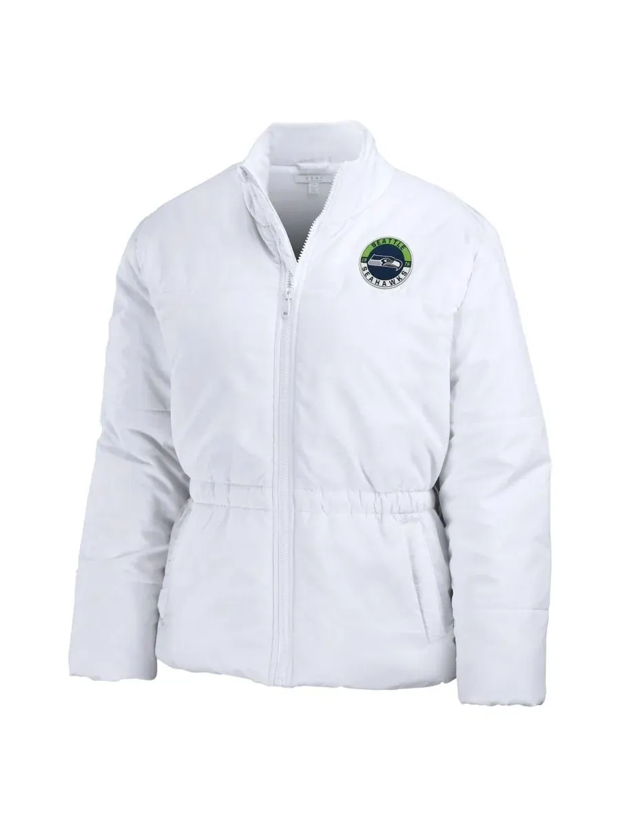 Женская куртка-пуховик с принтом Seattle Seahawks, модель Packaway Full-Zip WEAR by Erin Andrews — изображение 4 из 5, белый