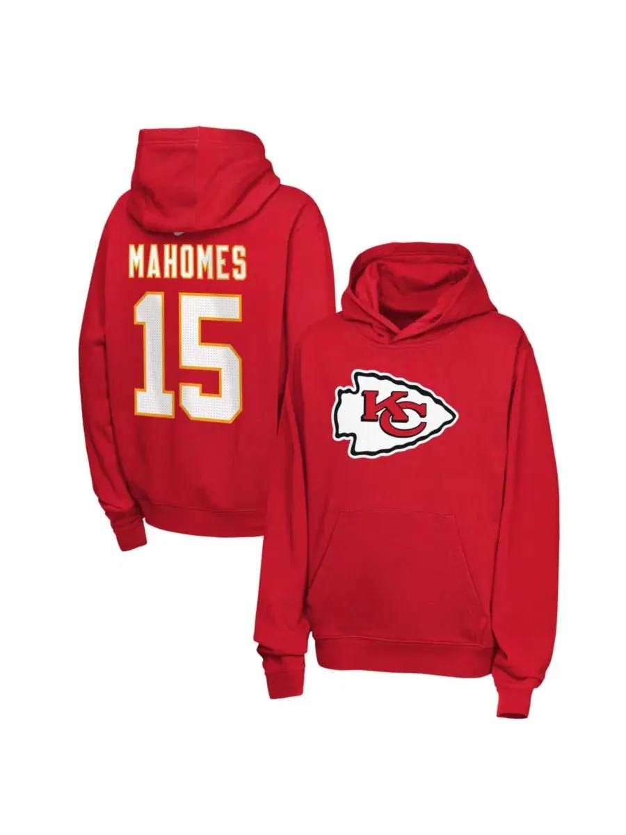 Худи с капюшоном Patrick Mahomes Red Kansas City Chiefs Name & Number Club Fleece Nike — изображение 1 из 3, красный