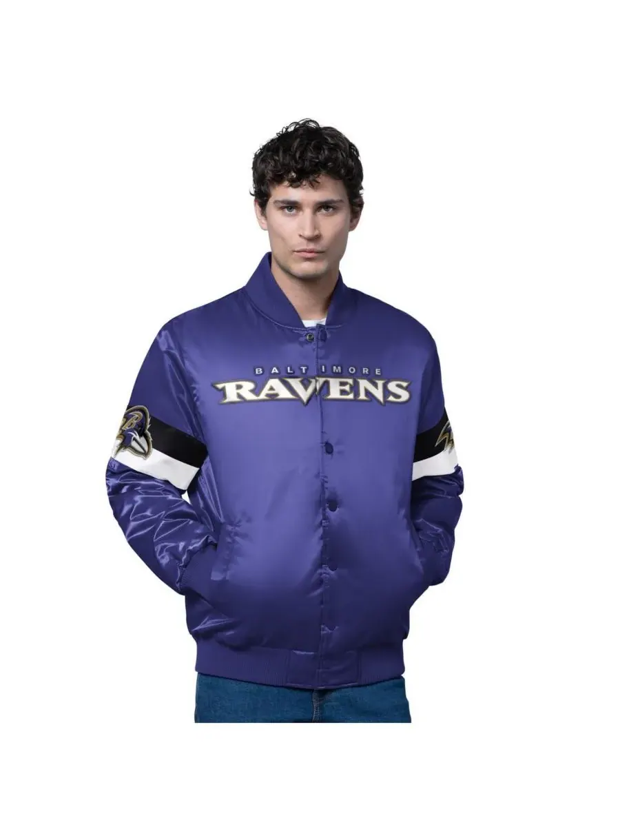 Starter Мужская фиолетовая атласная куртка Baltimore Ravens Triple Option с застежкой на кнопках — изображение 1 из 2