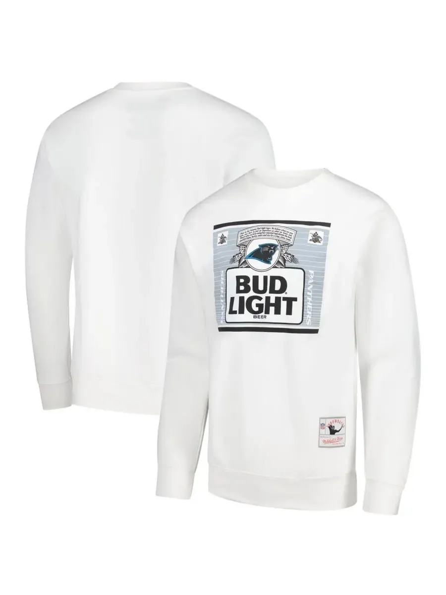 Mitchell & Ness Мужская белая толстовка Bud Light Carolina Panthers The Crest Pullover Sweatshirt — изображение 1 из 3, белый