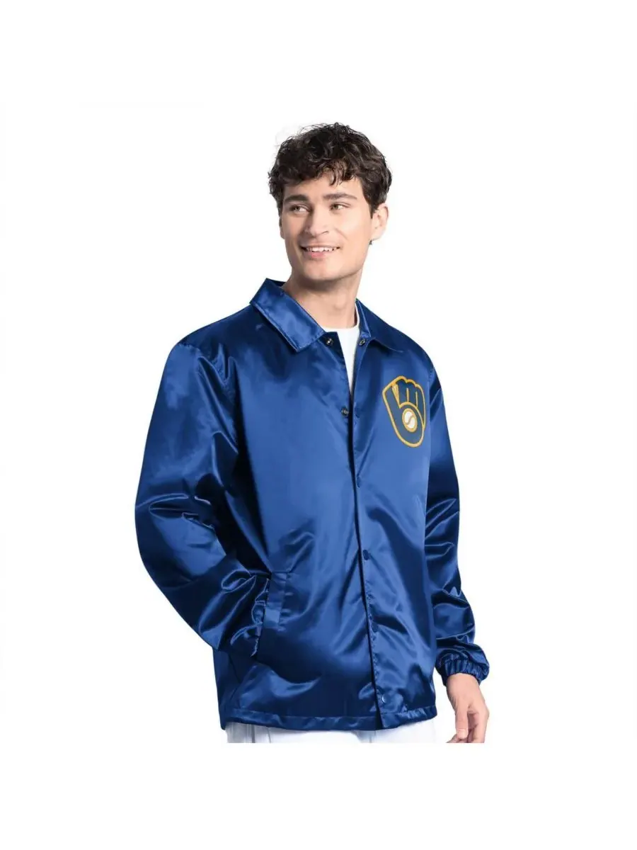 Мужская тренерская куртка Royal Milwaukee Brewers Cooperstown Collection Point Man Full-Snap Starter — изображение 1 из 3