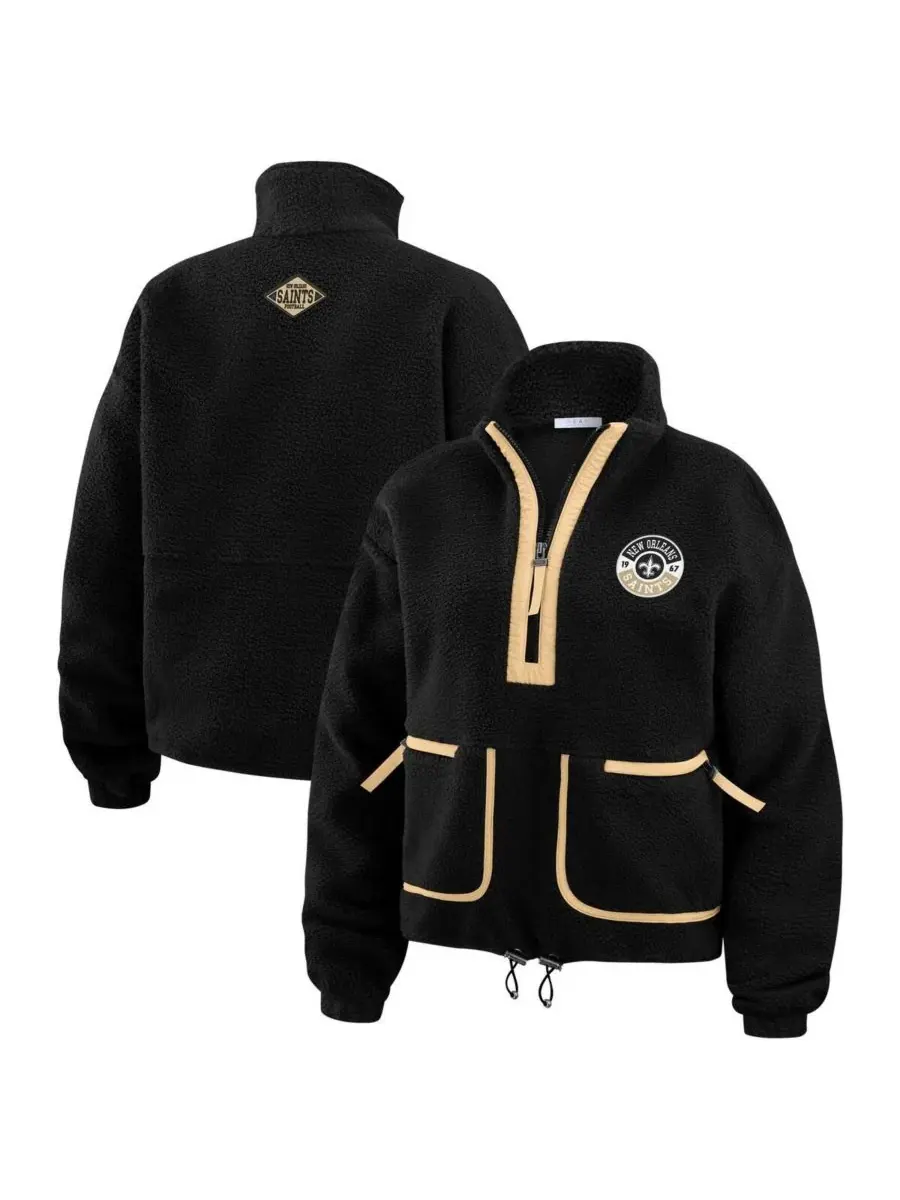 WEAR by Erin Andrews Женская черная флисовая куртка New Orleans Saints с застежкой-молнией до — изображение 1 из 3, черный