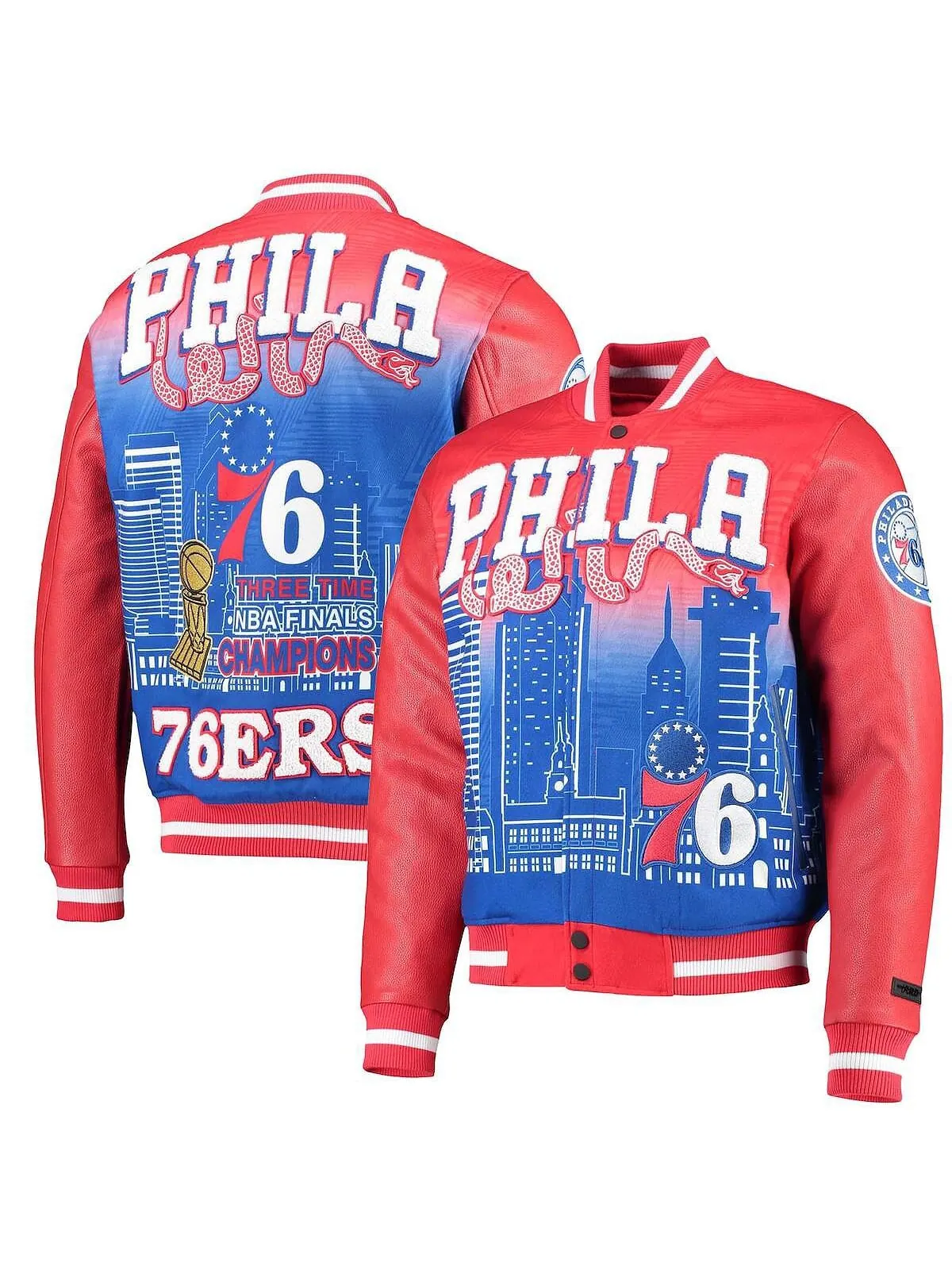 Мужская красная куртка philadelphia 76ers remix varsity с молнией во всю длину Pro Standard