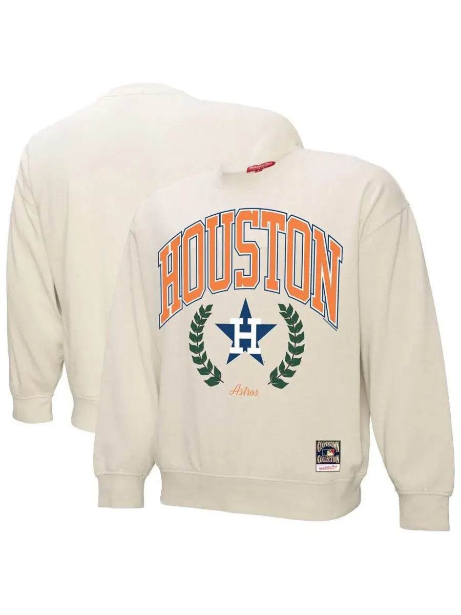 Mitchell & Ness Женская кремовая толстовка-пуловер с круглым вырезом из коллекции Houston Astros — изображение 1 из 3
