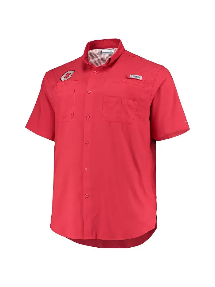 Мужская рубашка на пуговицах Scarlet Ohio State Buckeyes Big and Tall Tamiami Omni-Shade Columbia — изображение 3 из 4