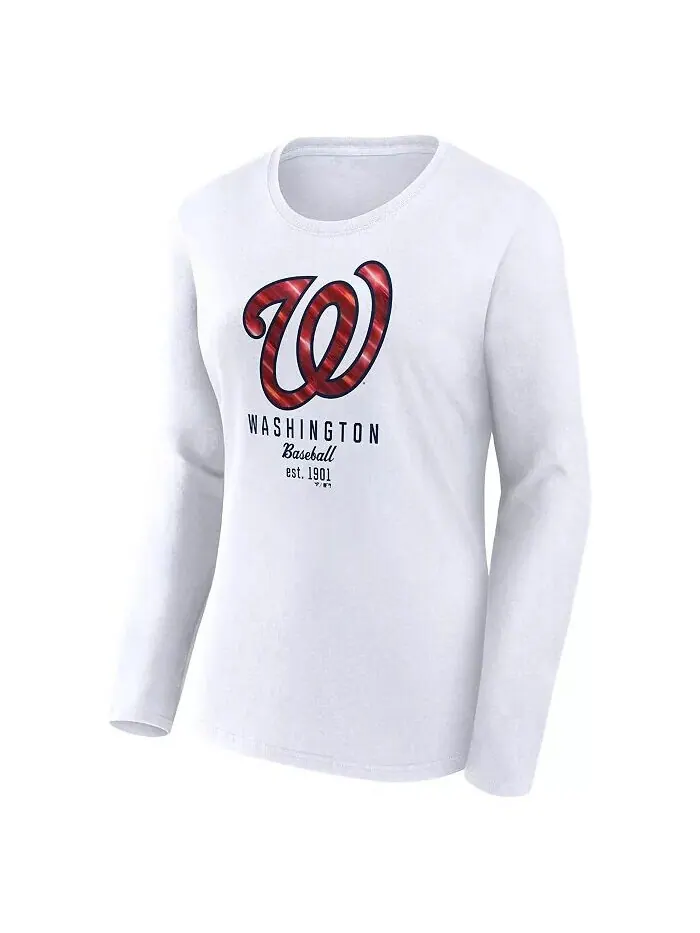 Женская белая футболка с длинным рукавом Washington Nationals Fanatics — изображение 2 из 3