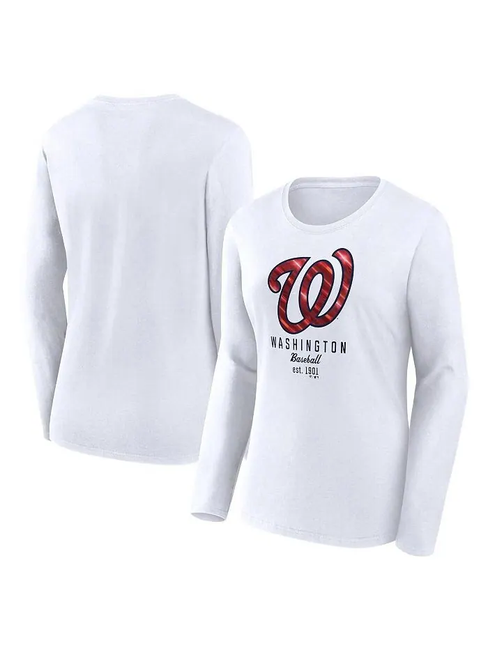 Женская белая футболка с длинным рукавом с логотипом Washington Nationals Fanatics — изображение 1 из 3, белый