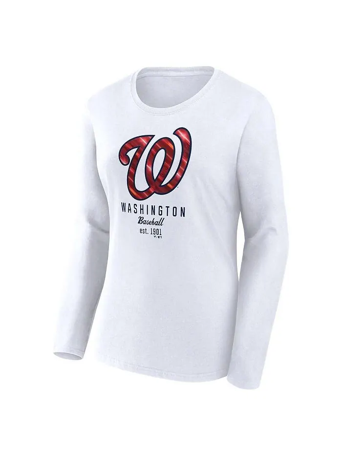 Женская белая футболка с длинным рукавом с логотипом Washington Nationals Fanatics — изображение 2 из 3, белый