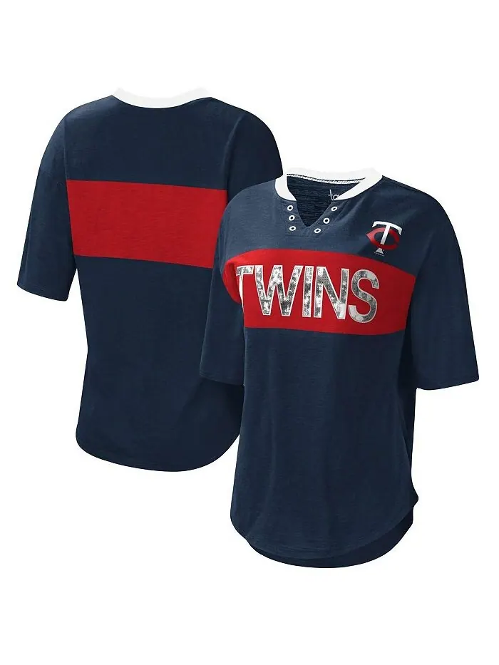 Женская темно-сине-красная футболка Minnesota Twins с вырезом на воротнике Touch