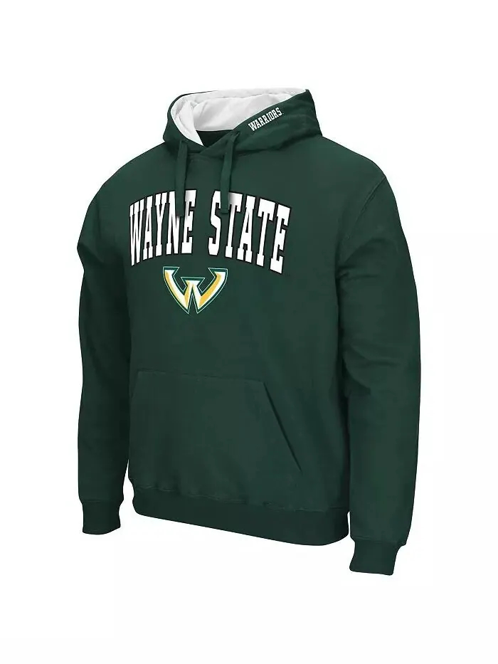 Мужской пуловер с капюшоном Green Wayne State Warriors Arch & Logo Colosseum — изображение 2 из 3