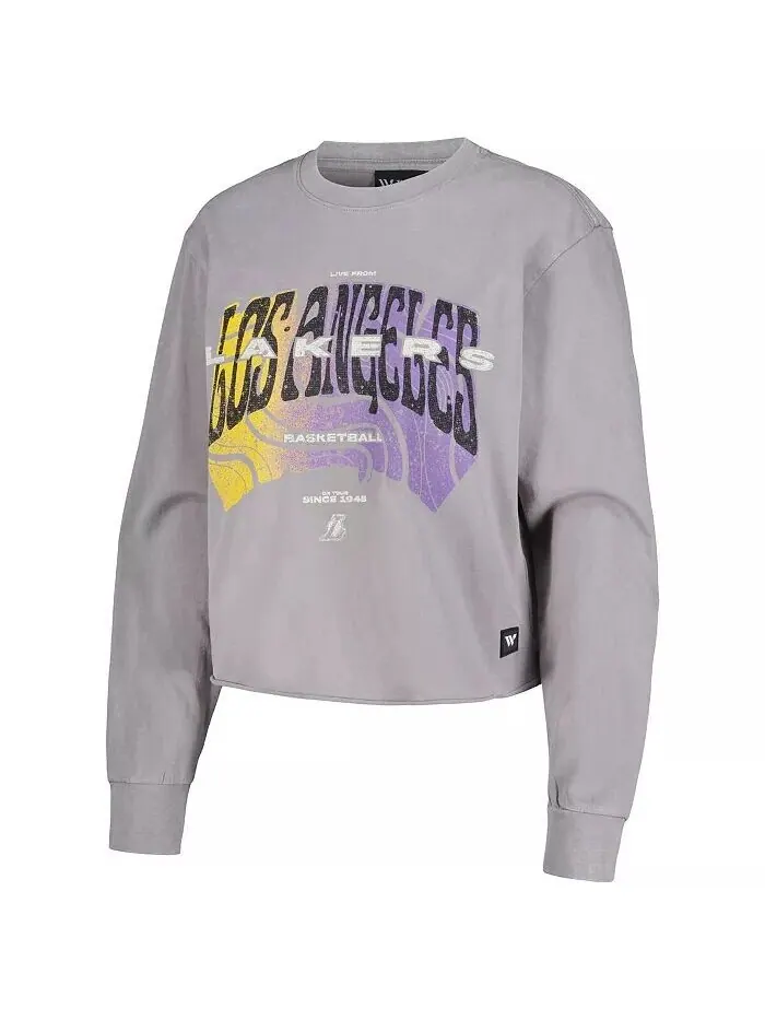 Женская серая потертая футболка с длинным рукавом с надписью Los Angeles Lakers Band The Wild — изображение 3 из 3