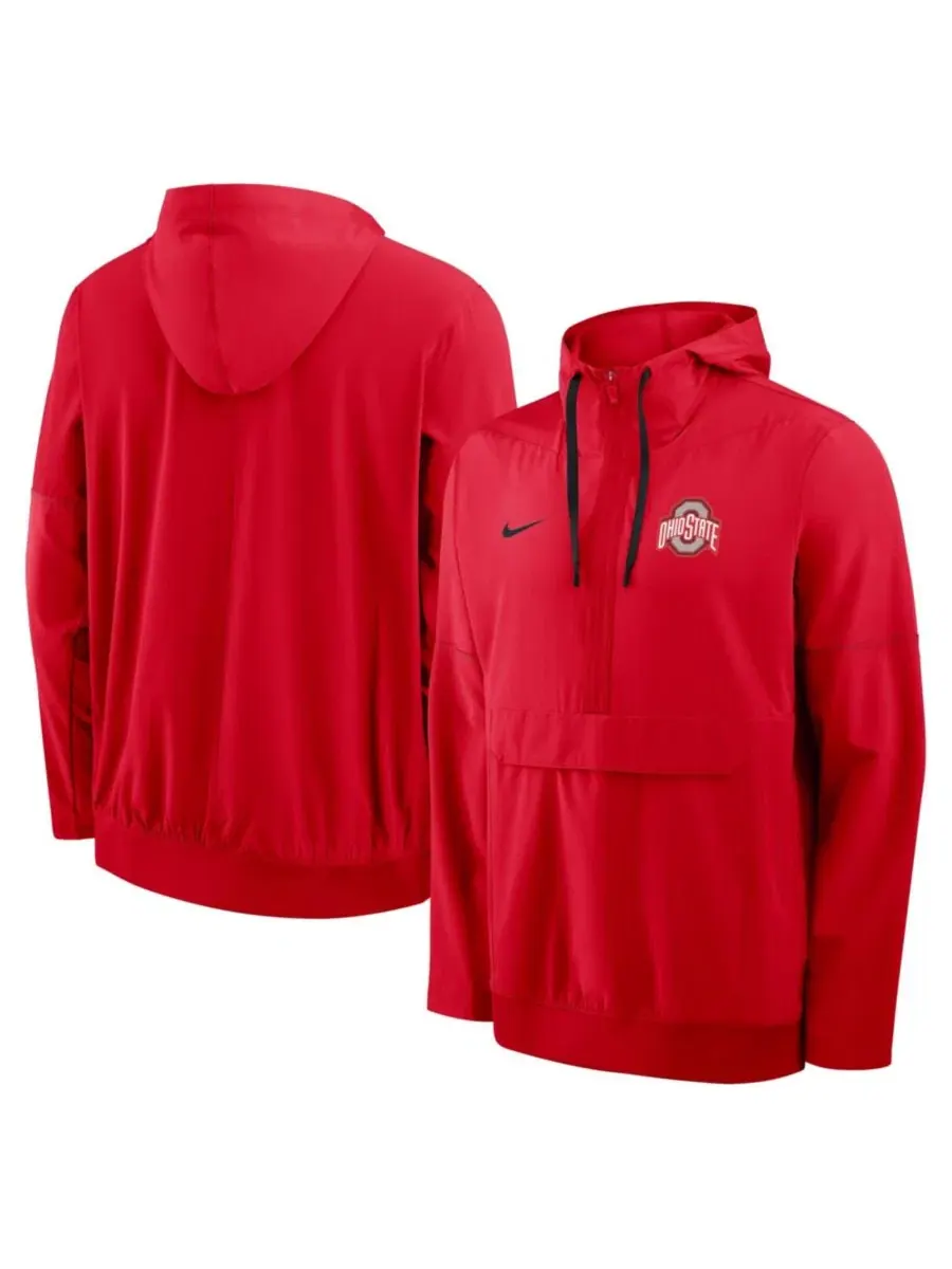 Куртка-анорак с капюшоном и полузастежкой-молнией Ohio State Buckeyes 2026 Sideline Anorak Nike — изображение 1 из 3, алый