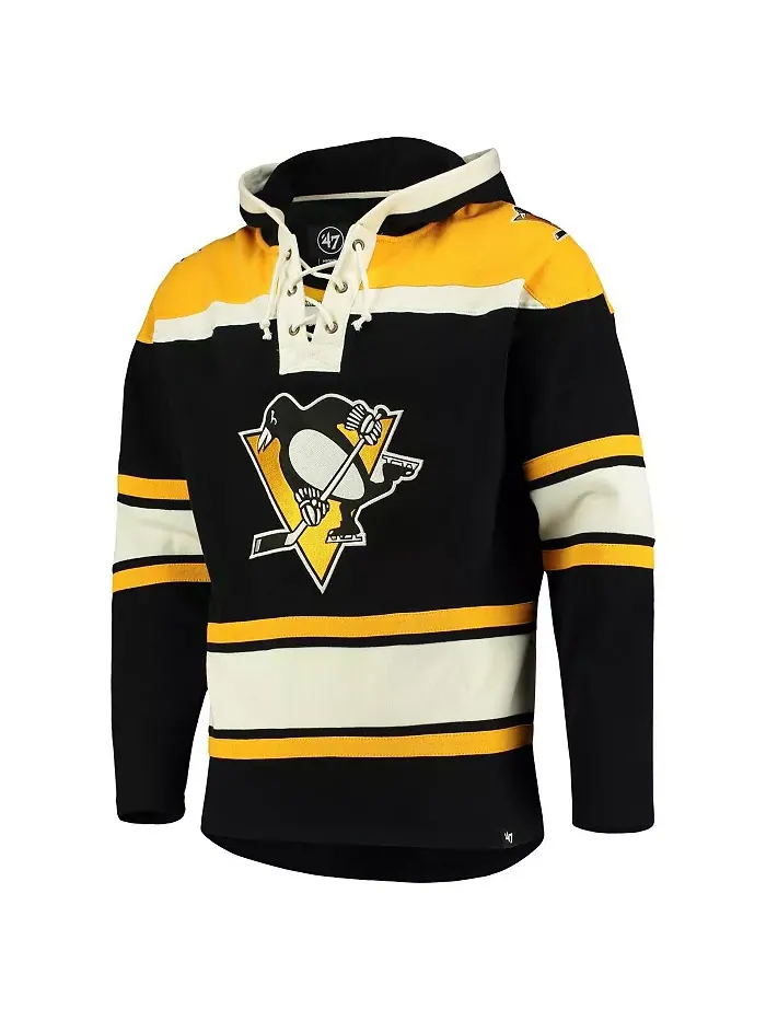 Мужская черная толстовка с капюшоном Pittsburgh Penguins Superior Lacer '47 Brand — изображение 2 из 4