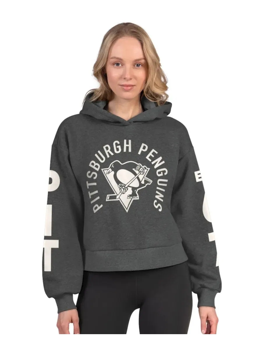Женский укороченный худи из флиса с принтом Star Player Pittsburgh Penguins Starter — изображение 1 из 2, темно-серый