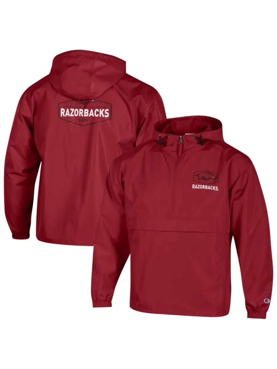 Ветрозащитная куртка-полузип с капюшоном Arkansas Razorbacks Delay Packable Champion — изображение 1 из 3, красный