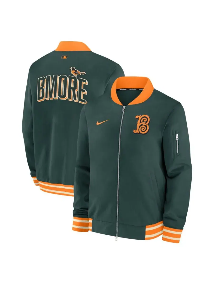 Мужская куртка-бомбер Nike Baltimore Orioles 2026 City Connect Authentic Collection — изображение 1 из 3, зеленый