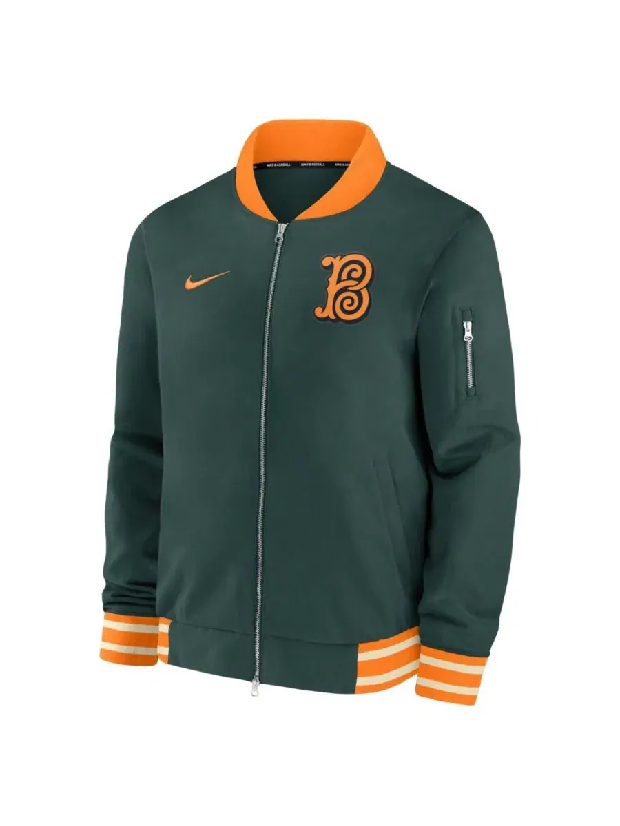 Мужская куртка-бомбер Nike Baltimore Orioles 2026 City Connect Authentic Collection — изображение 2 из 3, зеленый