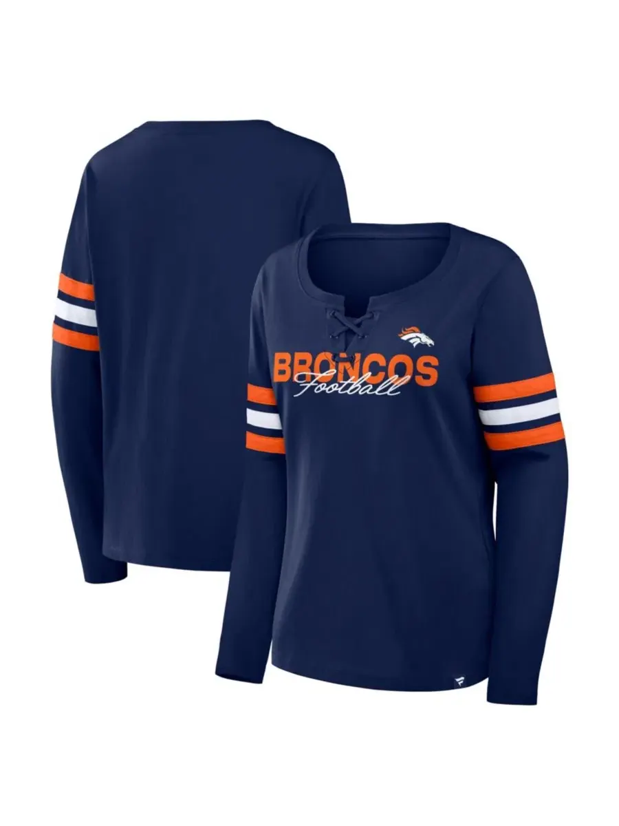 Футболка с длинным рукавом с принтом Denver Broncos Fanatics — изображение 1 из 3, темно-синий оранжевый