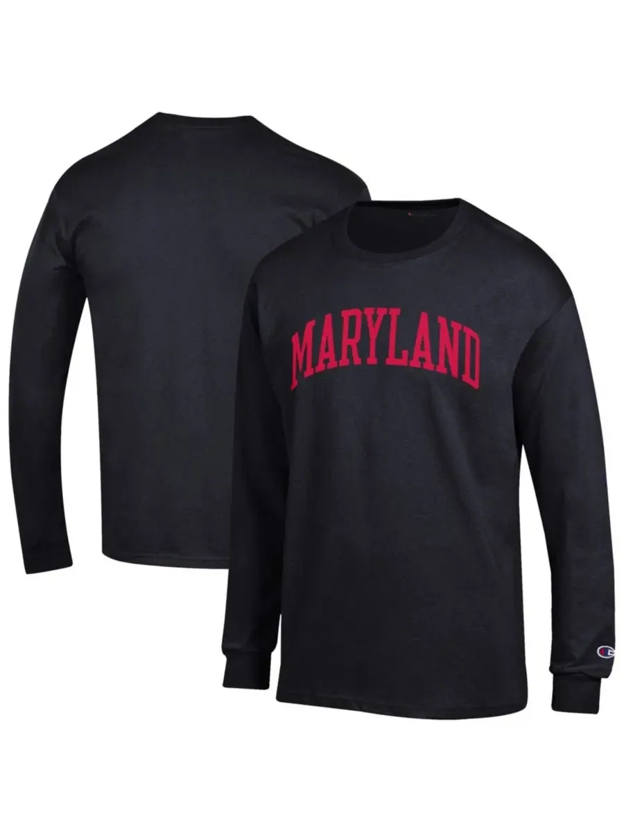 Футболка с длинным рукавом с принтом Maryland Terrapins Champion — изображение 1 из 3, черный