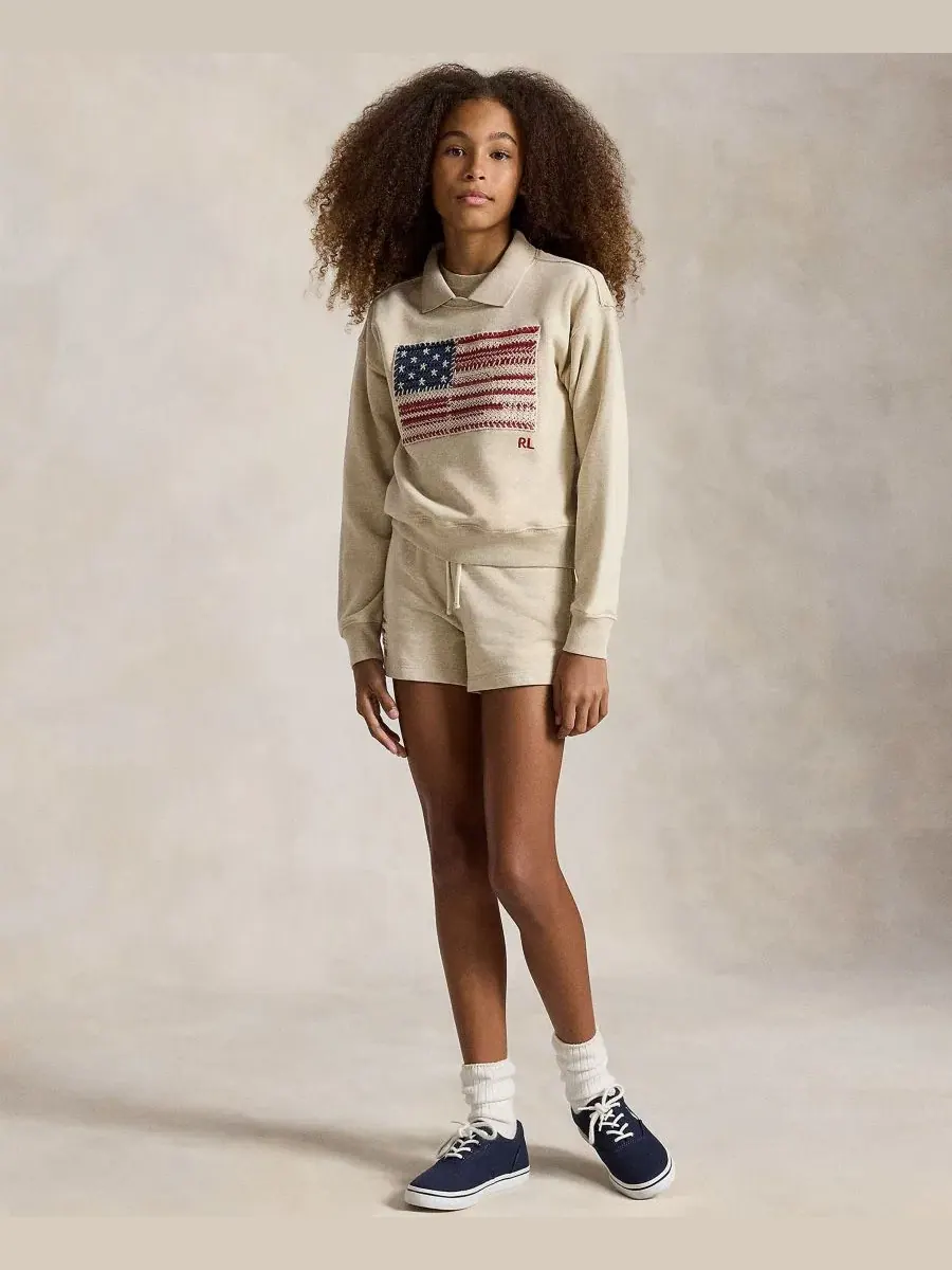 Свитшот с длинным рукавом и воротником-поло с аппликацией флага Flag Terry Long-Sleeve Collared