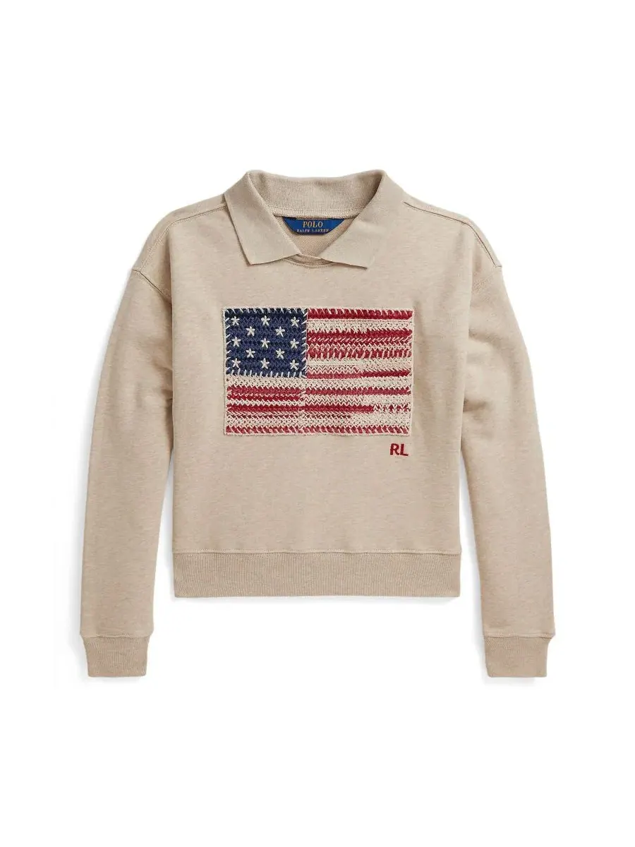 Свитшот с длинным рукавом и воротником-поло с аппликацией флага Flag Terry Long-Sleeve Collared — изображение 3 из 5