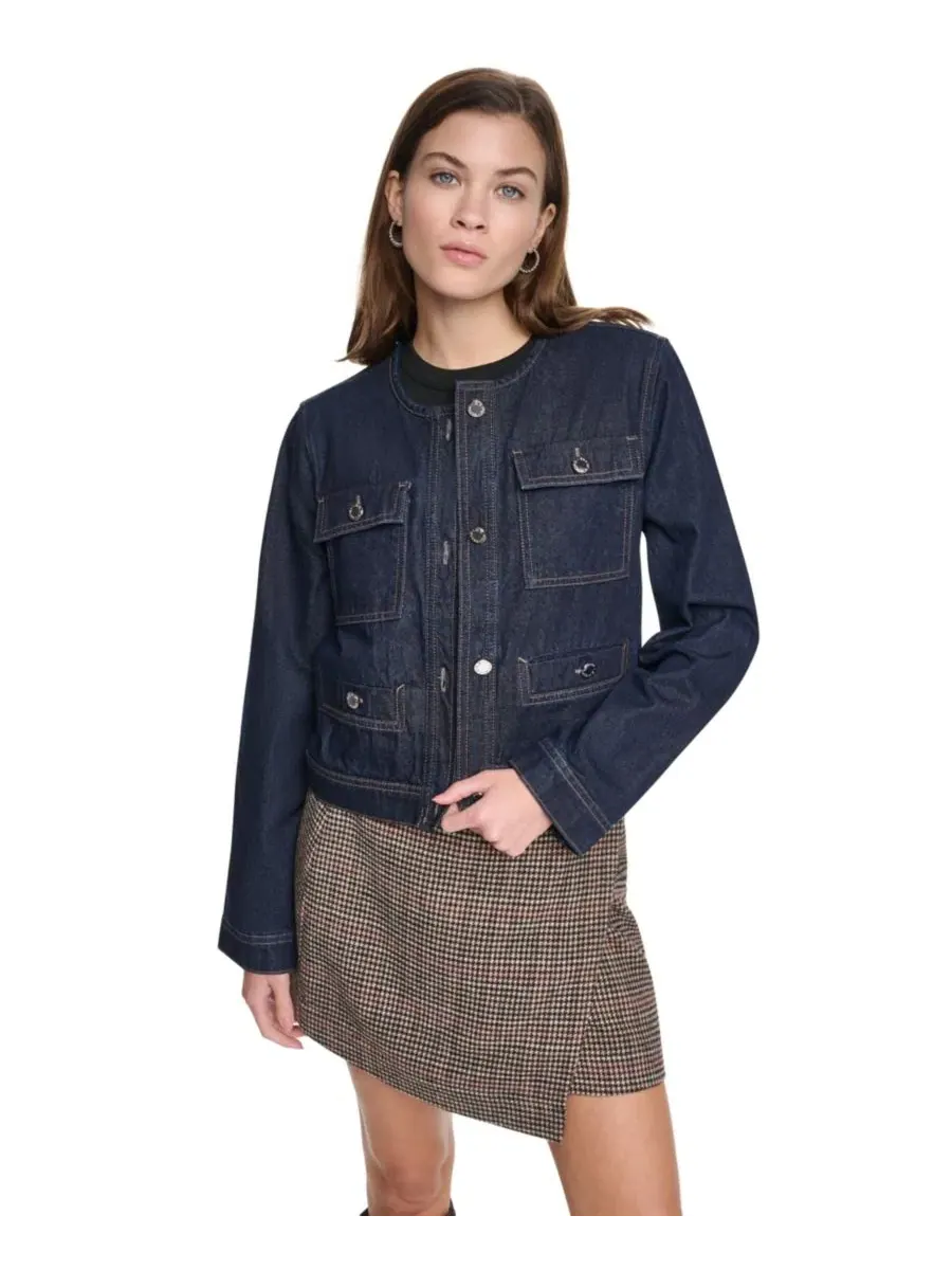 Женский джинсовый укороченный жакет с принтом в елочку DKNY Jeans, Fearless Houndstooth — изображение 1 из 9
