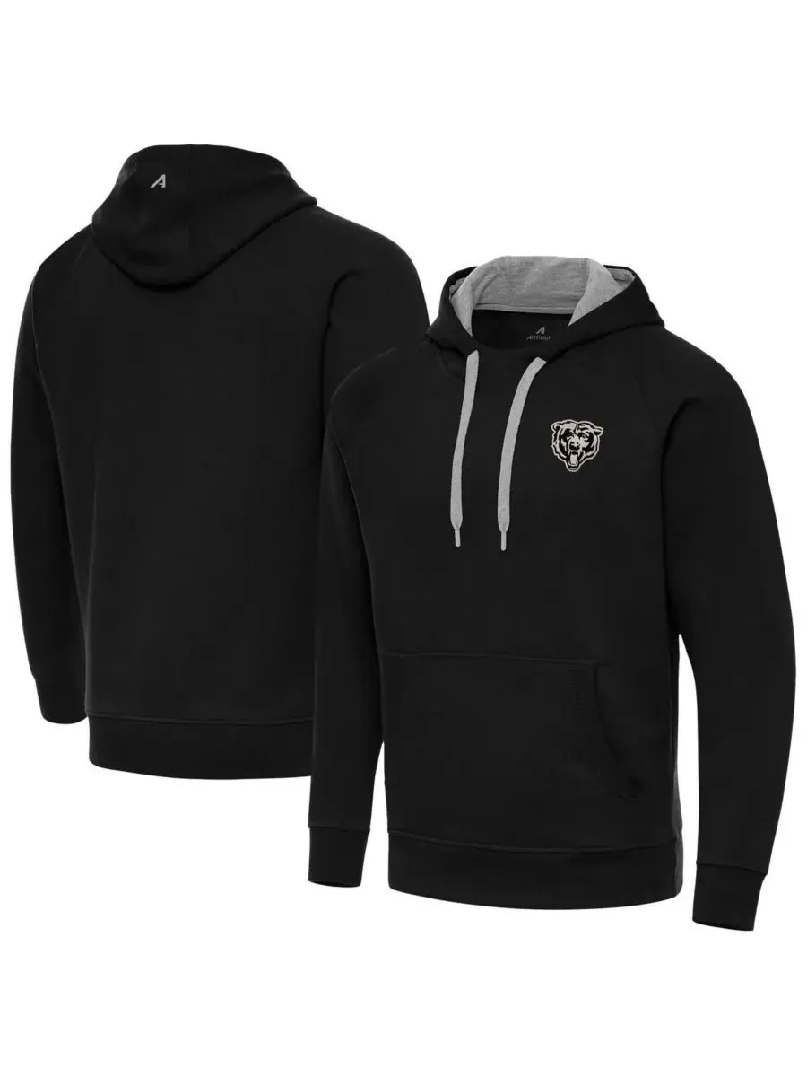 Antigua Мужская черная толстовка с капюшоном Chicago Bears Brushed Carbon Victory — изображение 1 из 3, черный