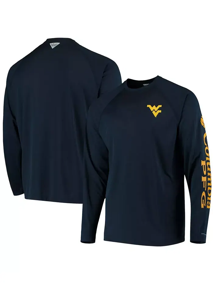 Мужская футболка с длинным рукавом PFG Navy West Virginia Mountaineers Terminal Tackle Omni-Shade — изображение 1 из 3