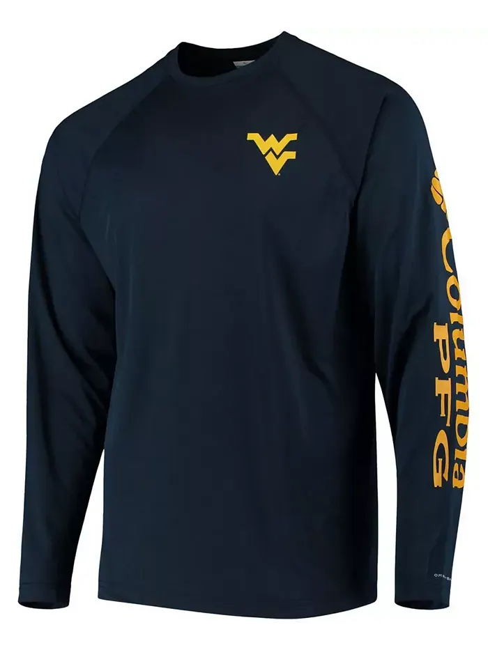 Мужская футболка с длинным рукавом PFG Navy West Virginia Mountaineers Terminal Tackle Omni-Shade — изображение 2 из 3