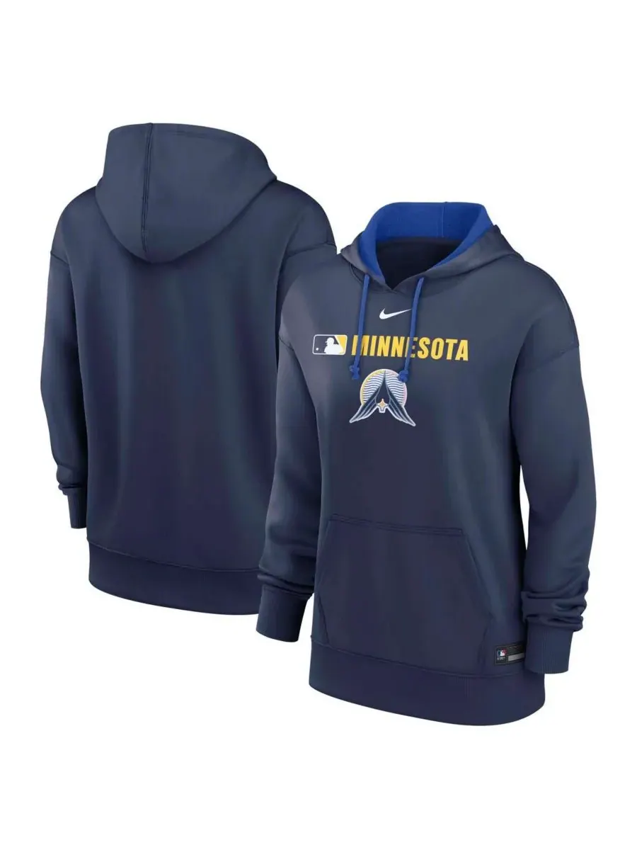 Nike Женская темно-синяя толстовка с капюшоном Minnesota Twins Authentic Collection City Connect — изображение 1 из 3