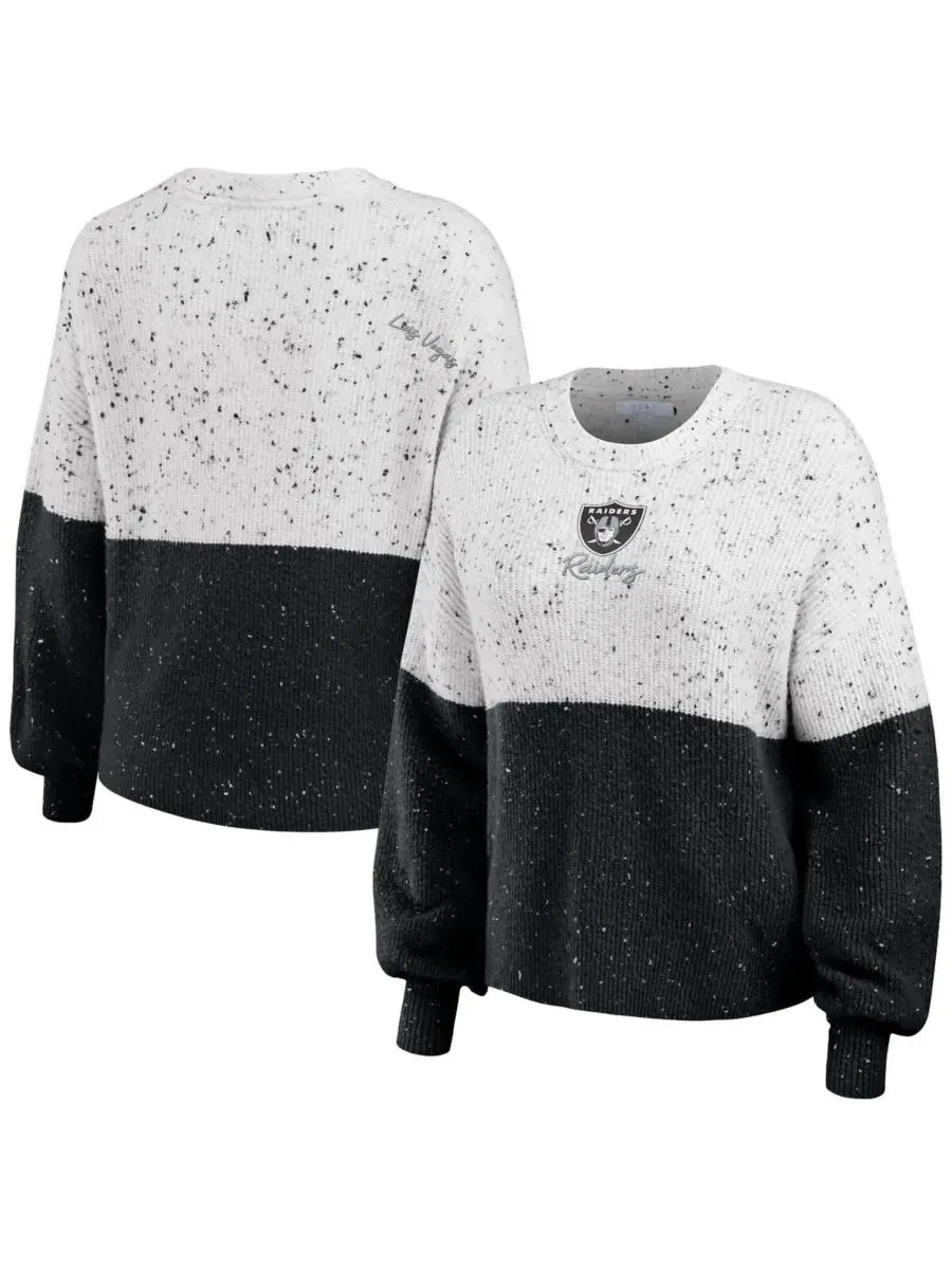 WEAR by Erin Andrews Женский белый с черным пуловер с цветными блоками в стиле Las Vegas Raiders — изображение 1 из 3