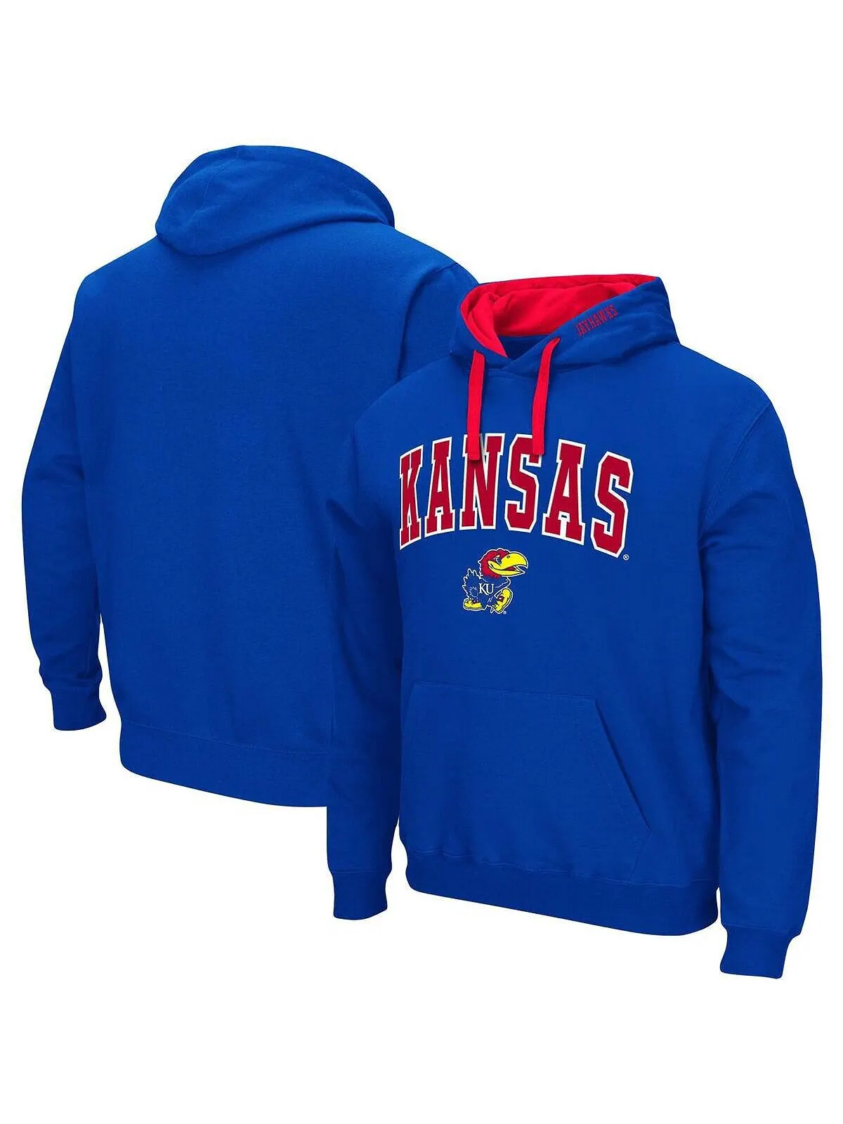 Мужской пуловер с капюшоном Royal Kansas Jayhawks Big and Tall Arch и Logo 2.0 Colosseum — изображение 1 из 3, королевский