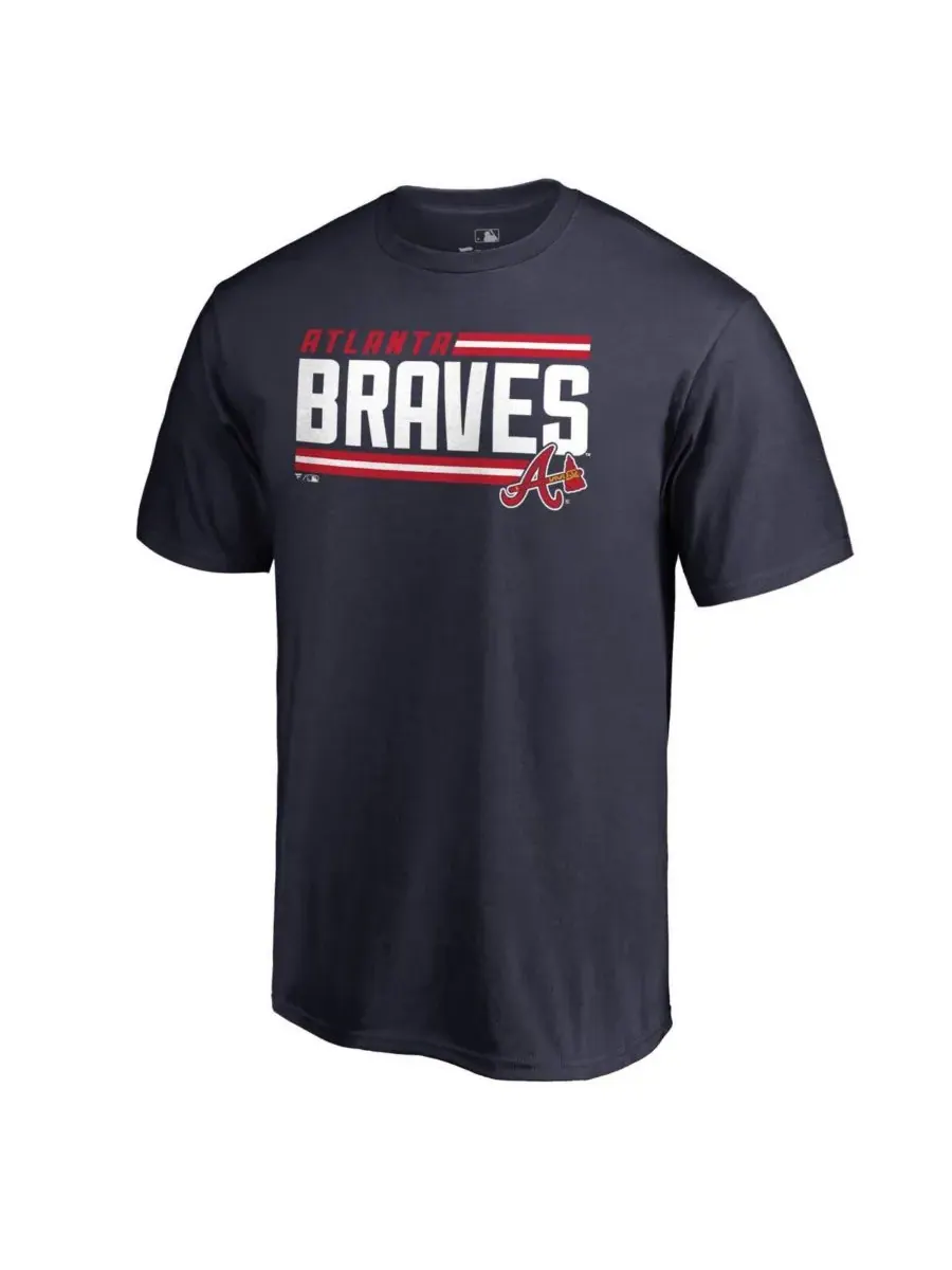Fanatics Мужская темно-синяя футболка Atlanta Braves с полосой на внутренней стороне обложки — изображение 1 из 2