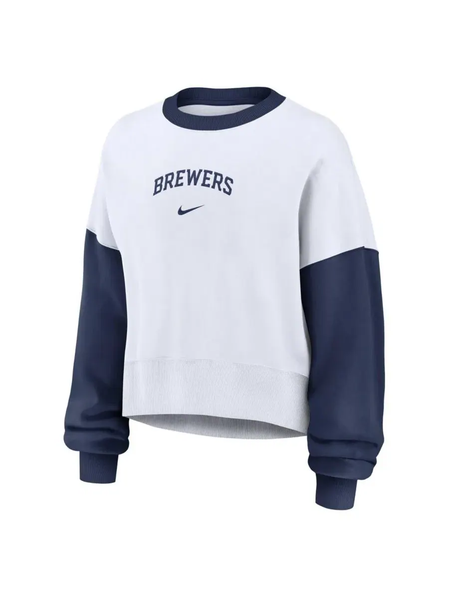 Оversized свитшот из флиса с длинным рукавом, модель Oversized High Hip Fleece Nike — изображение 3 из 5, белый темно-синий