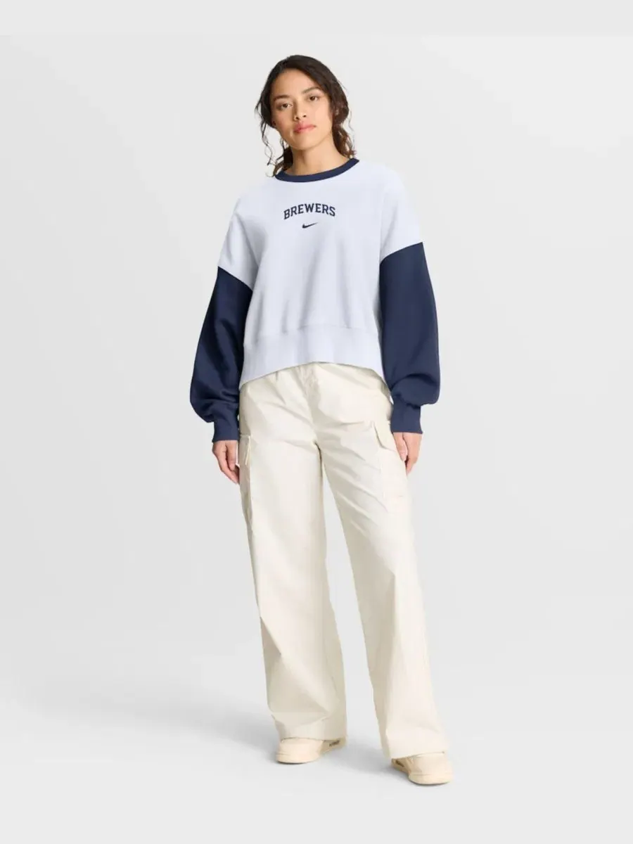 Оversized свитшот из флиса с длинным рукавом, модель Oversized High Hip Fleece Nike — изображение 5 из 5, белый темно-синий