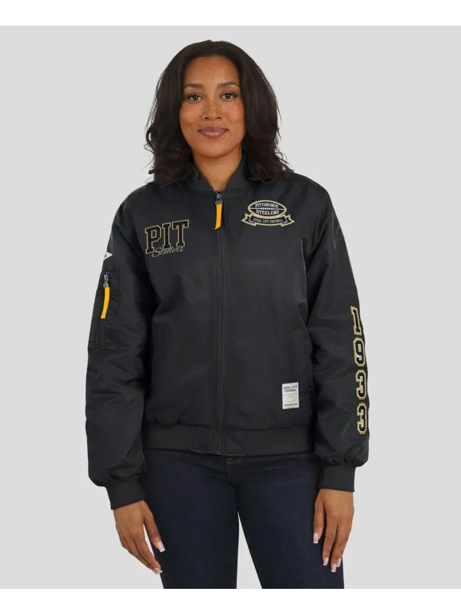 Бомбер на молнии с патчами Pittsburgh Steelers WEAR by Erin Andrews — изображение 4 из 5, черный