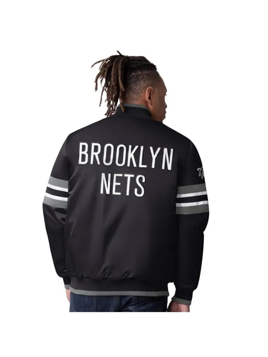 Starter Мужская черная атласная куртка Brooklyn Nets Scout Varsity с застежкой на кнопках — изображение 2 из 2, черный