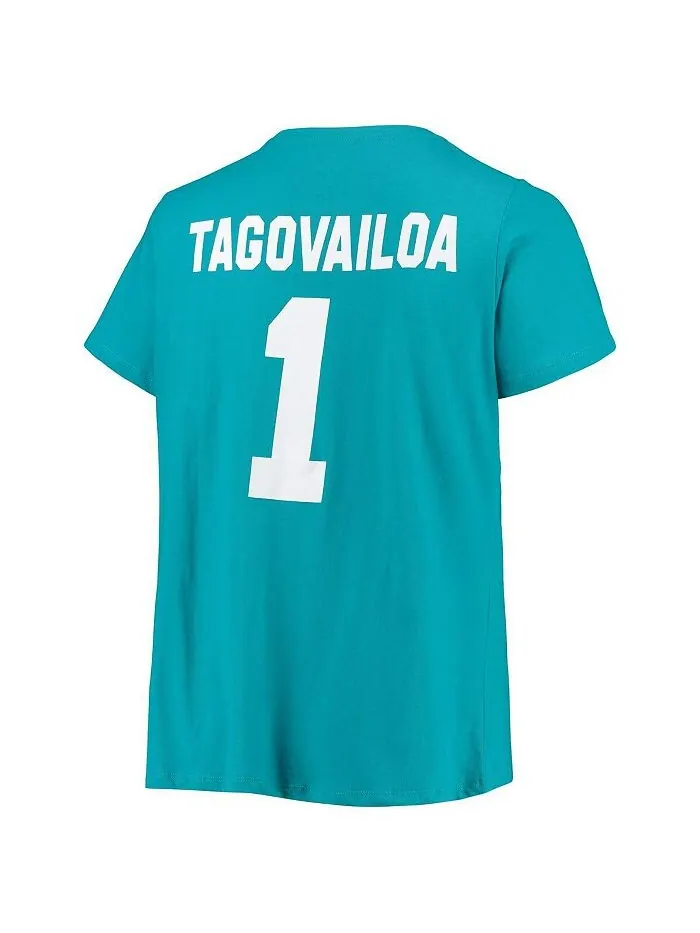 Женская фирменная футболка Tua Tagovailoa Aqua Miami Dolphins размера плюс с именем и номером — изображение 3 из 3, голубой
