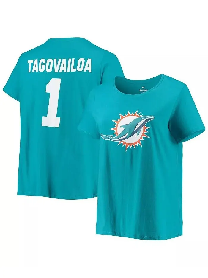 Женская футболка Tua Tagovailoa Aqua Miami Dolphins размера плюс с именем и номером Fanatics
