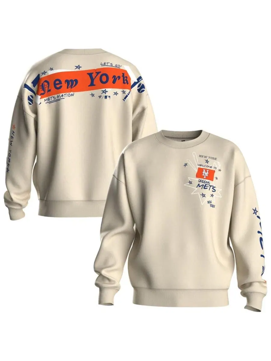 Женский свитшот из флиса с граффити-принтом New York Mets Fanatics — изображение 1 из 5, бежевый