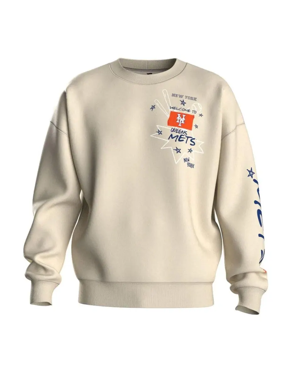 Женский свитшот из флиса с граффити-принтом New York Mets Fanatics — изображение 2 из 5, бежевый