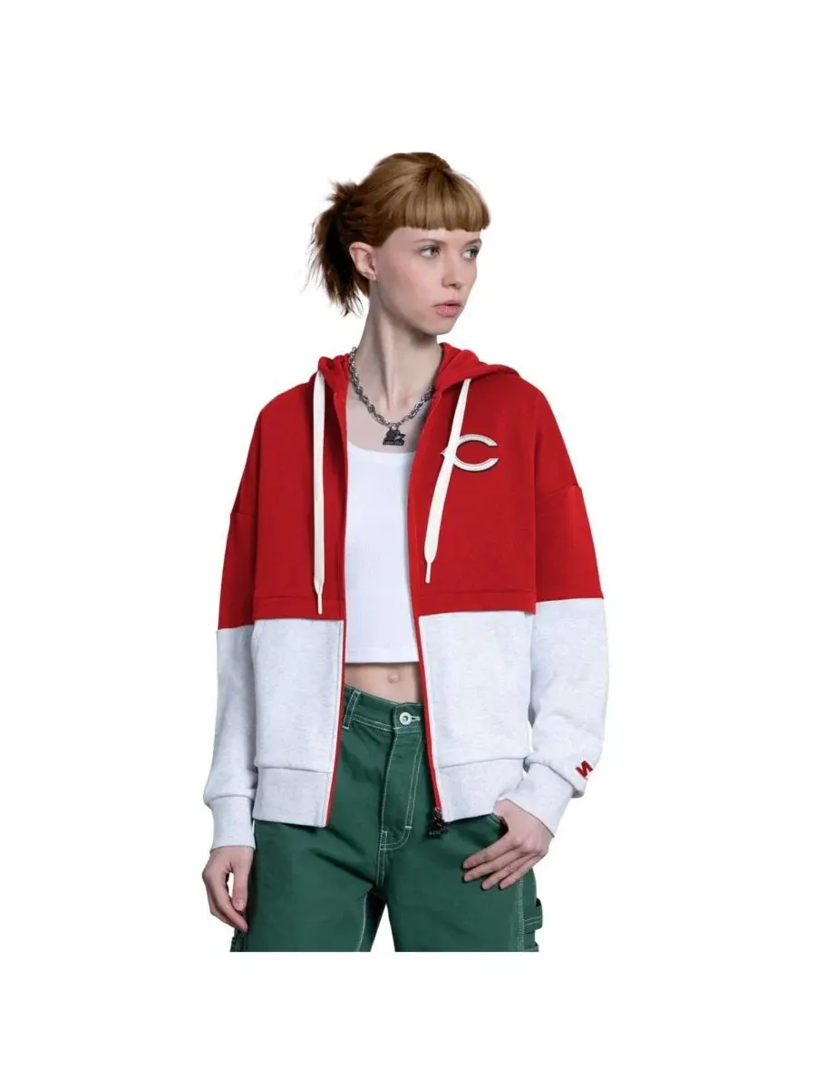 Худи с капюшоном на молнии Cincinnati Reds Wishbone Starter — изображение 1 из 7, красный серый