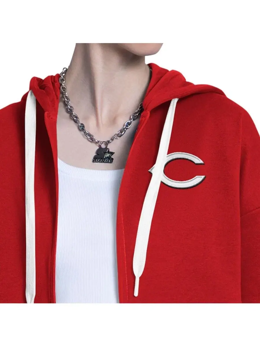 Худи с капюшоном на молнии Cincinnati Reds Wishbone Starter — изображение 3 из 7, красный серый