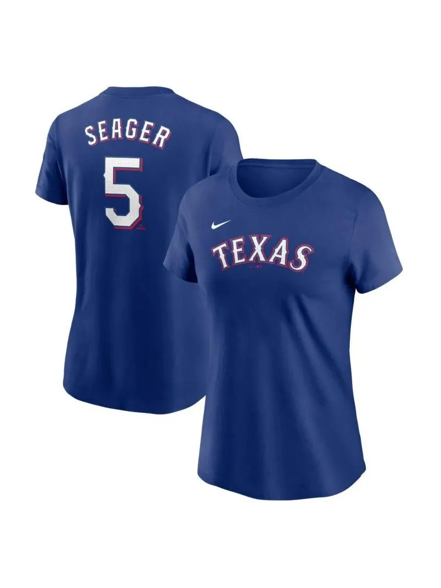 Женская футболка с номером Кори Сигера из команды Royal Texas Rangers Nike — изображение 1 из 3, королевский