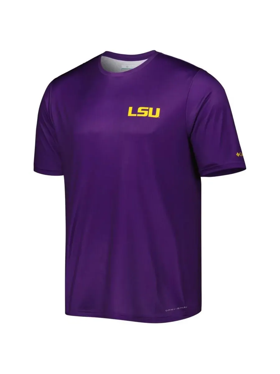 Columbia Мужская фиолетовая футболка LSU Tigers Terminal Tackle Omni-Shade — изображение 2 из 3, фиолетовый
