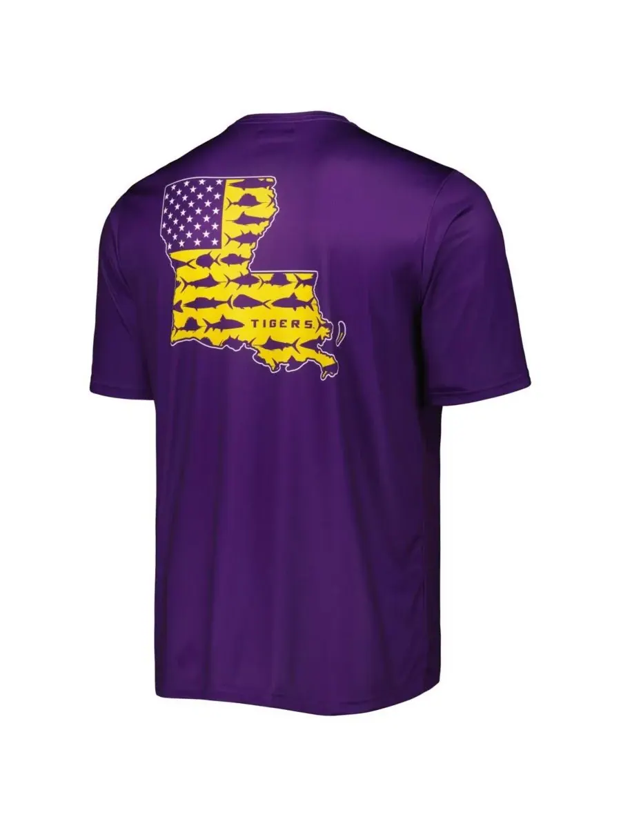 Columbia Мужская фиолетовая футболка LSU Tigers Terminal Tackle Omni-Shade — изображение 3 из 3, фиолетовый