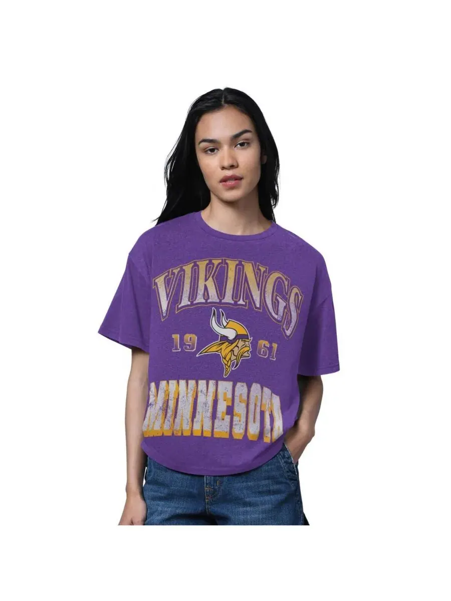 Starter Женская футболка оверсайз с символикой Minnesota Vikings и Зала славы, фиолетового цвета — изображение 1 из 2