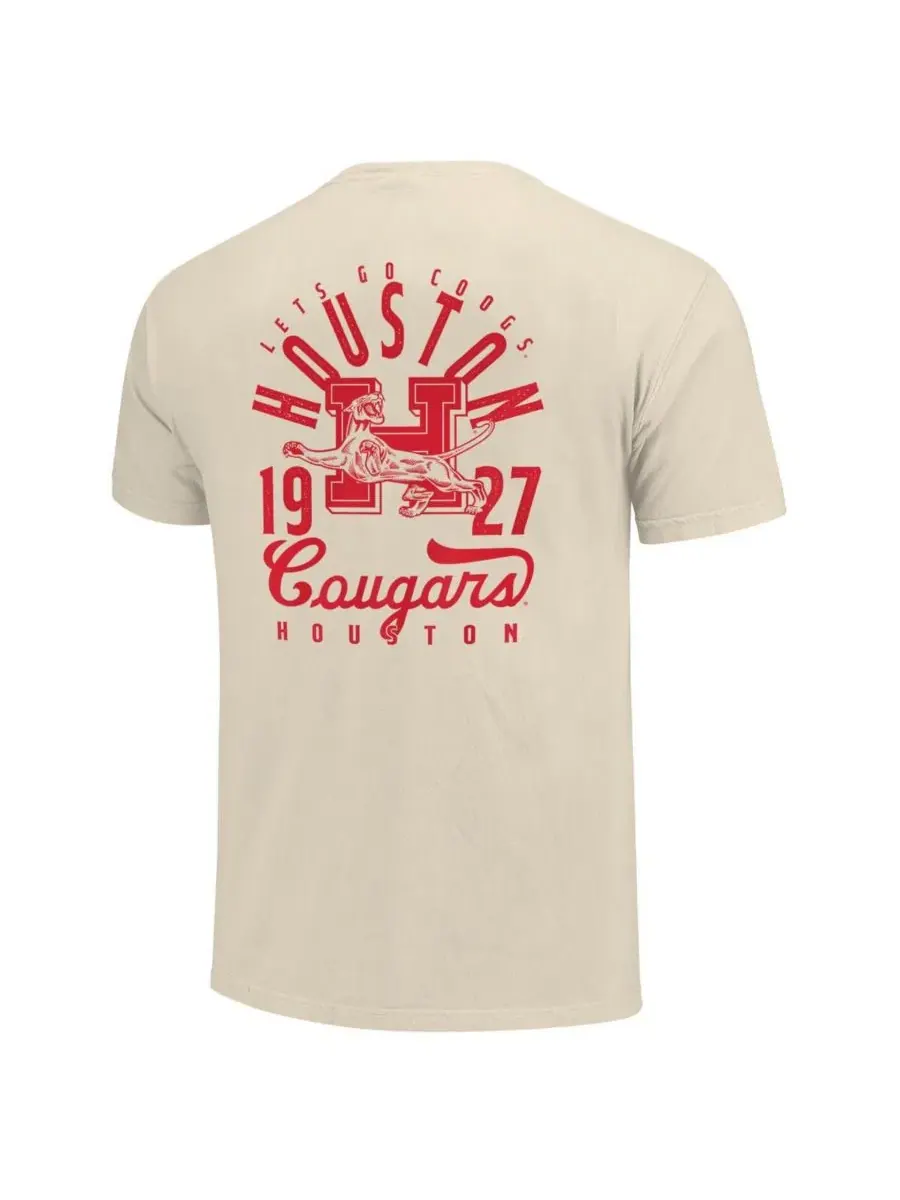 Мужская кремовая футболка с изображением талисмана команды Houston Cougars от Comfort Colors Image — изображение 2 из 3